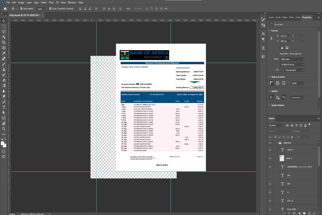 Modèle Word et PDF de relevé de compte d'entreprise de Bank of Africa template